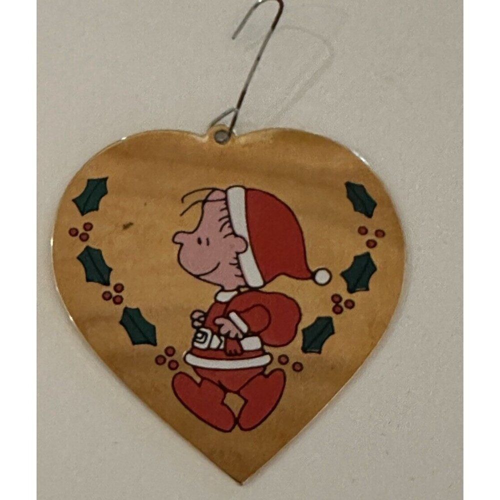 Vintage Brass Peanuts Heart Santa Linus Christmas Tree Ornament Mistletoe